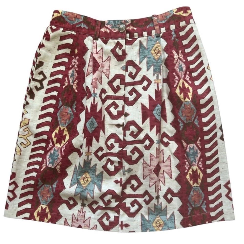 VINTAGE 80s MADE IN USA Womens Funky Multicolor Aztec Western Circle Skirt Sz 10
